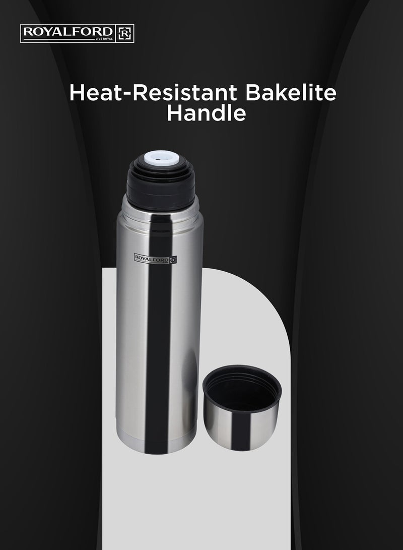 Royalford Stainless Steel Vacuum Bottle Sweat Free Leakproof Dishwasher Safe Water Bottle Silver 1Liters - Image 4