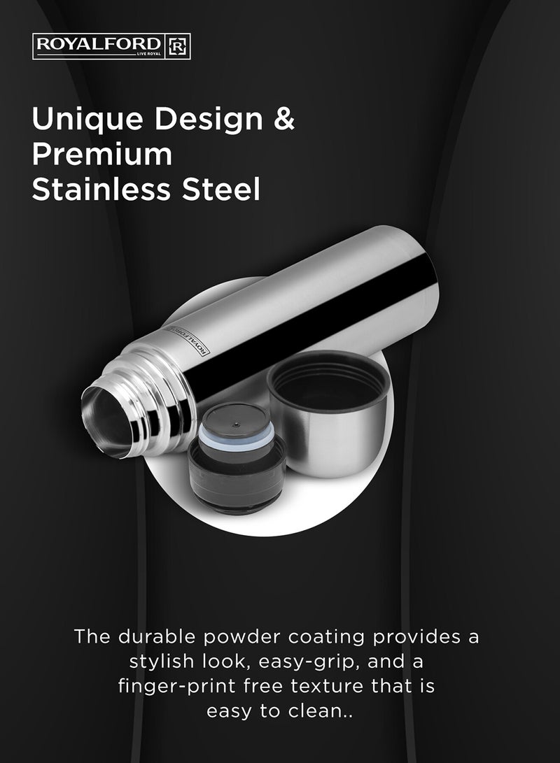 Royalford Stainless Steel Vacuum Bottle Sweat Free Leakproof Dishwasher Safe Water Bottle Silver 1Liters - Image 2