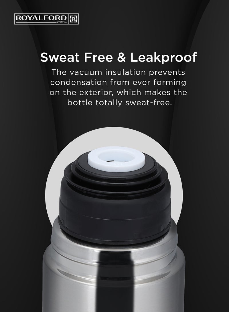 Royalford Stainless Steel Vacuum Bottle Sweat Free Leakproof Dishwasher Safe Water Bottle Silver 1Liters - Image 3