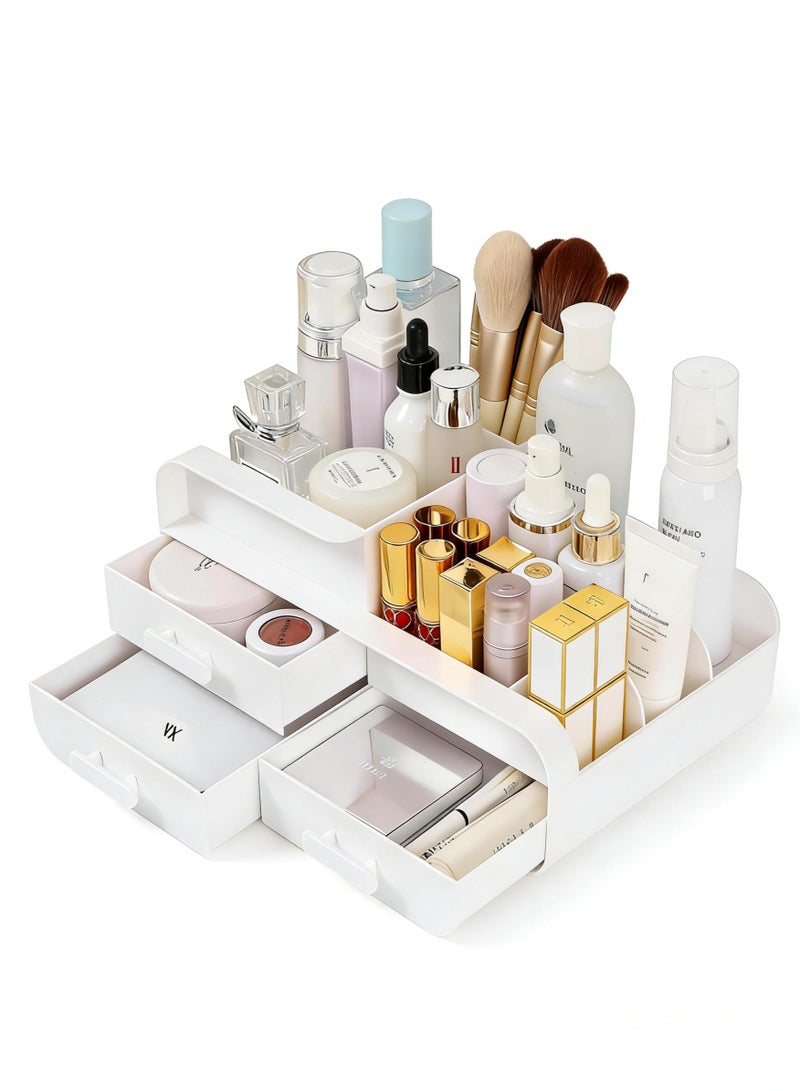 AiheArron White Makeup Organizer with Drawers, Desktop Cosmetic & Jewelry Storage Box, Waterproof Skincare Organizer for Bathroom, Bedroom & Bedside Table, Space-Saving Vanity Storage Case（3 drawers white） - Image 1