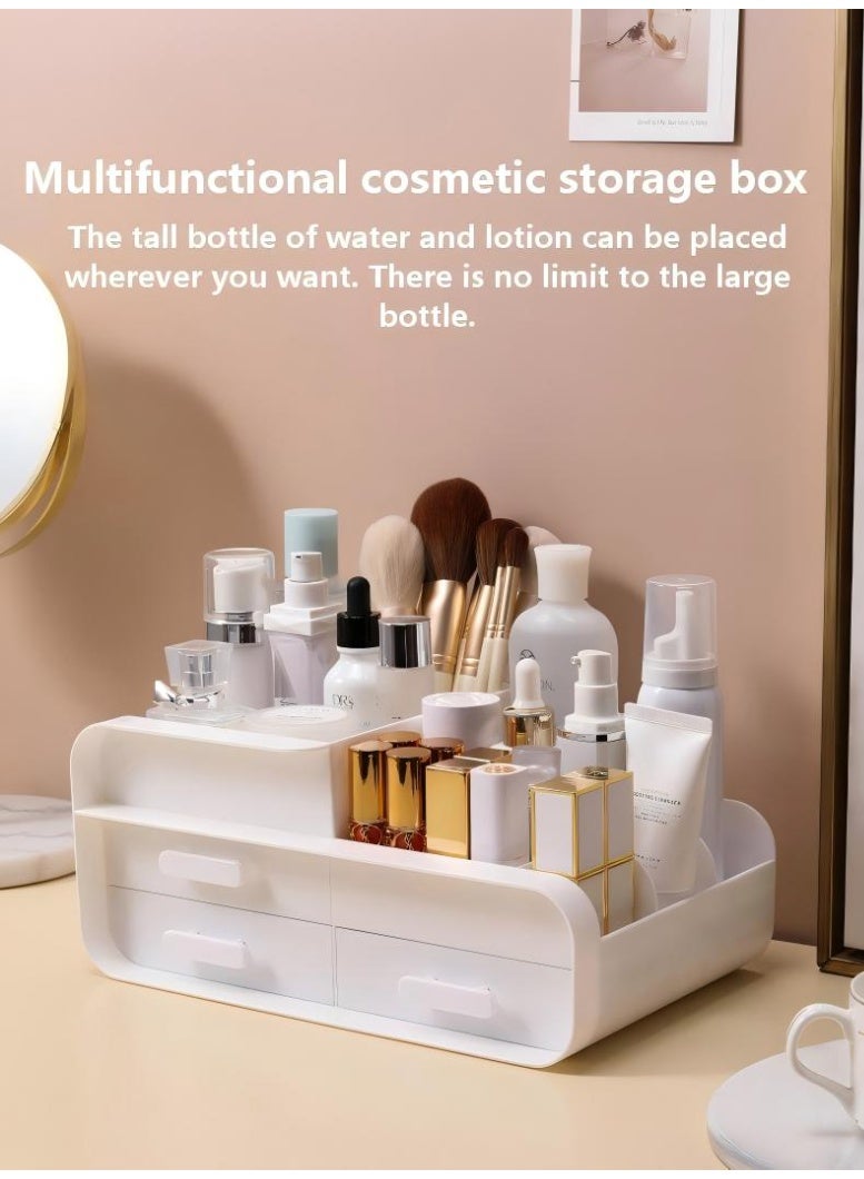 AiheArron White Makeup Organizer with Drawers, Desktop Cosmetic & Jewelry Storage Box, Waterproof Skincare Organizer for Bathroom, Bedroom & Bedside Table, Space-Saving Vanity Storage Case（3 drawers white） - Image 2