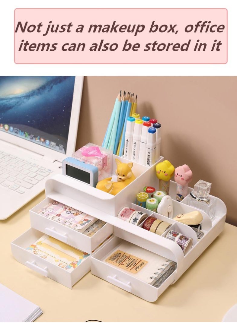 AiheArron White Makeup Organizer with Drawers, Desktop Cosmetic & Jewelry Storage Box, Waterproof Skincare Organizer for Bathroom, Bedroom & Bedside Table, Space-Saving Vanity Storage Case（3 drawers white） - Image 4