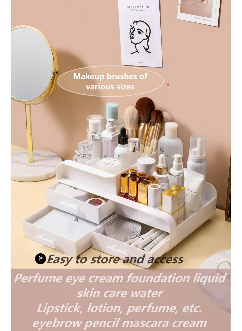AiheArron White Makeup Organizer with Drawers, Desktop Cosmetic & Jewelry Storage Box, Waterproof Skincare Organizer for Bathroom, Bedroom & Bedside Table, Space-Saving Vanity Storage Case（3 drawers white） - Image 3