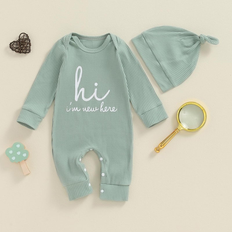 MERSARIPHY Newborn Baby Boy Girl Clothes Hi I'm New Here Coming Home From Hospital Outfits Gender Neutral One Piece Romper (Green, 0-3 Months) - Image 3