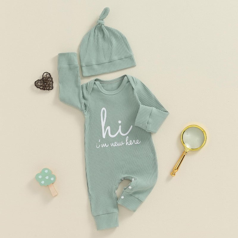 MERSARIPHY Newborn Baby Boy Girl Clothes Hi I'm New Here Coming Home From Hospital Outfits Gender Neutral One Piece Romper (Green, 0-3 Months) - Image 2