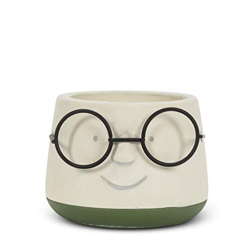 Abbott Collection Mini Face Planter with Glasses - Cement/Metal, Ivory/Green (3.5 inches D) - Image 5