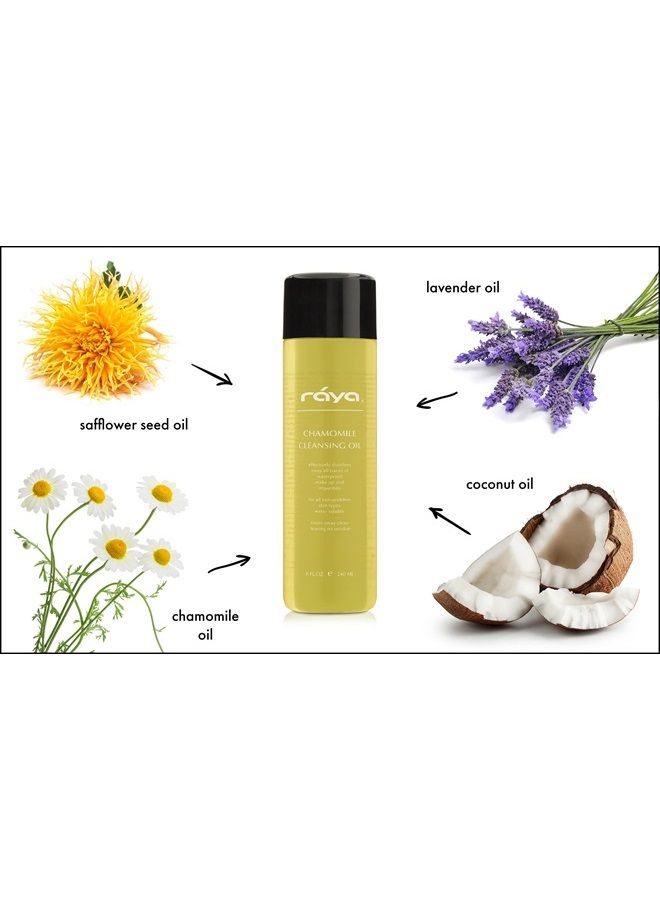 Raya Chamomile Facial Cleansing Oil (154) | Natural and Organic, Water-Soluble Oil Cleanser and Water-Proof Make-Up Remover For All Skin | Made With Chamomile and Lavender Oils