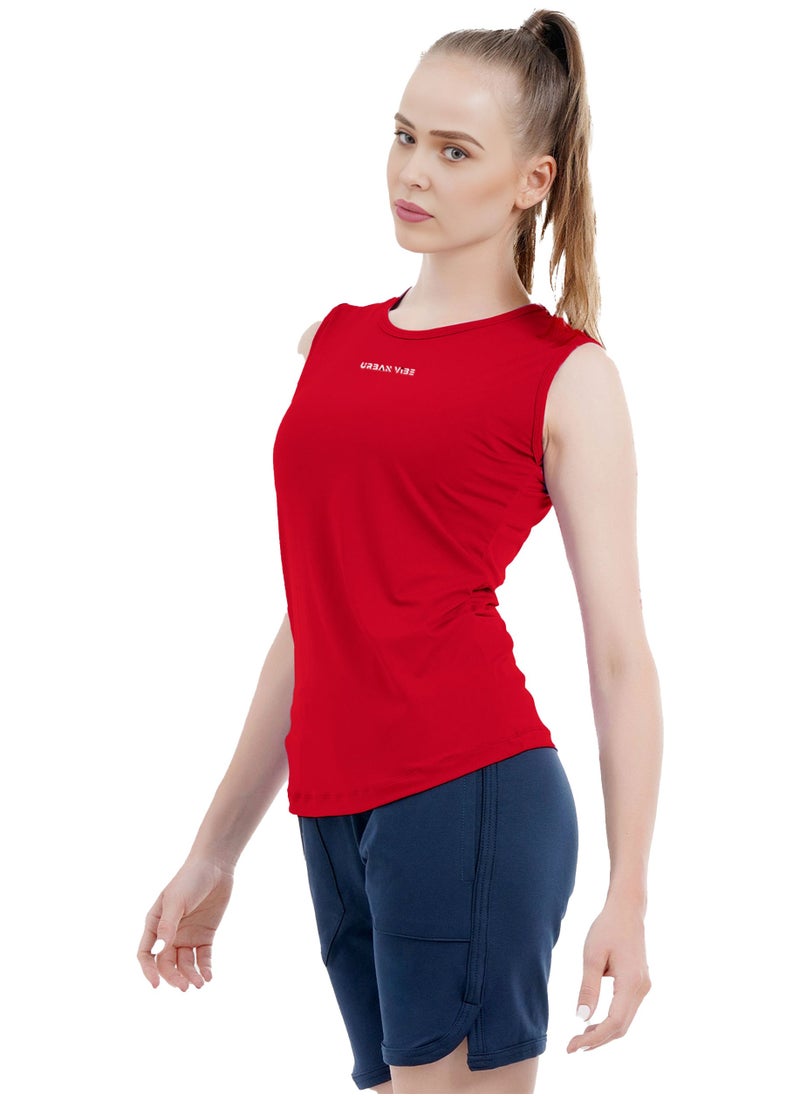 Selecta Now - Ladies Sleeveless Cotton Red T-Shirt Breathable Tank Top Soft Stretchable Women’s T Shirt Ideal for Hot Climate - Image 1