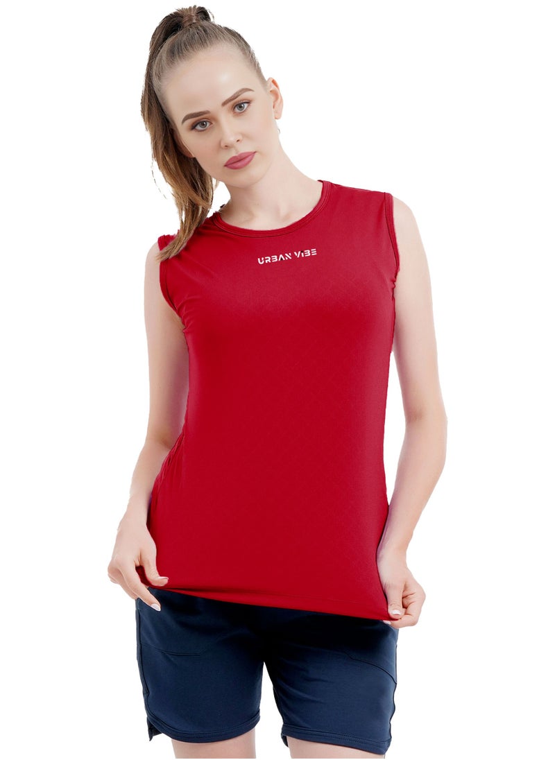 Selecta Now - Ladies Sleeveless Cotton Red T-Shirt Breathable Tank Top Soft Stretchable Women’s T Shirt Ideal for Hot Climate - Image 1