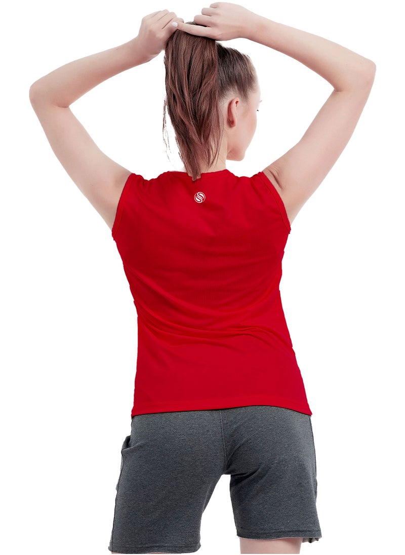 Selecta Now - Ladies Sleeveless Cotton Red T-Shirt Breathable Tank Top Soft Stretchable Women’s T Shirt Ideal for Hot Climate - Image 1