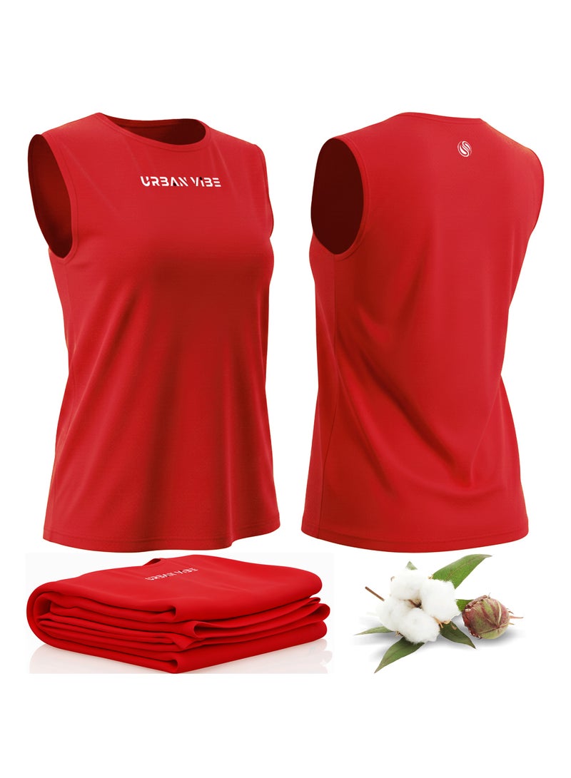 Selecta Now Ladies Sleeveless Cotton Red T-Shirt Breathable Tank Top Soft Stretchable Women’s T Shirt Ideal for Hot Climate - Image 1
