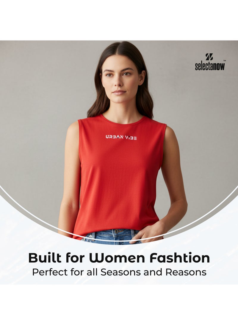 Selecta Now Ladies Sleeveless Cotton Red T-Shirt Breathable Tank Top Soft Stretchable Women’s T Shirt Ideal for Hot Climate - Image 3