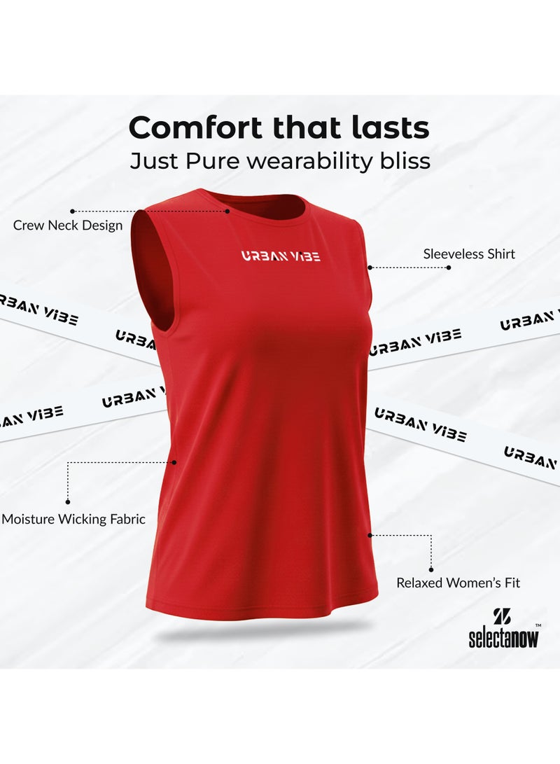 Selecta Now Ladies Sleeveless Cotton Red T-Shirt Breathable Tank Top Soft Stretchable Women’s T Shirt Ideal for Hot Climate - Image 4