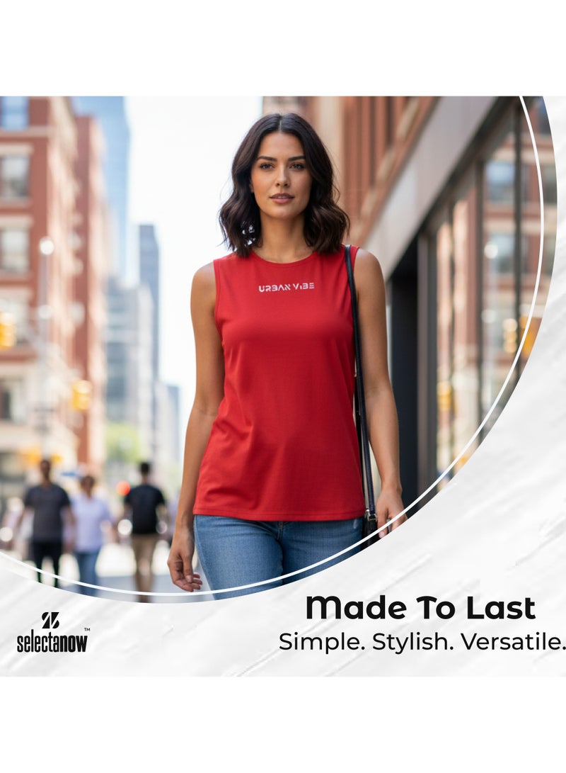 Selecta Now Ladies Sleeveless Cotton Red T-Shirt Breathable Tank Top Soft Stretchable Women’s T Shirt Ideal for Hot Climate - Image 5
