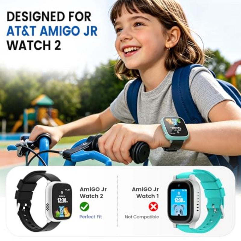 Compatible with ATandT Amigo Jr Watch 2 Screen Protector, 3 Pack Bumper Case with Scratch-Resistant Tempered Glass Cover, Smartwatch Accessories Teal+Purple+Pink - Image 2