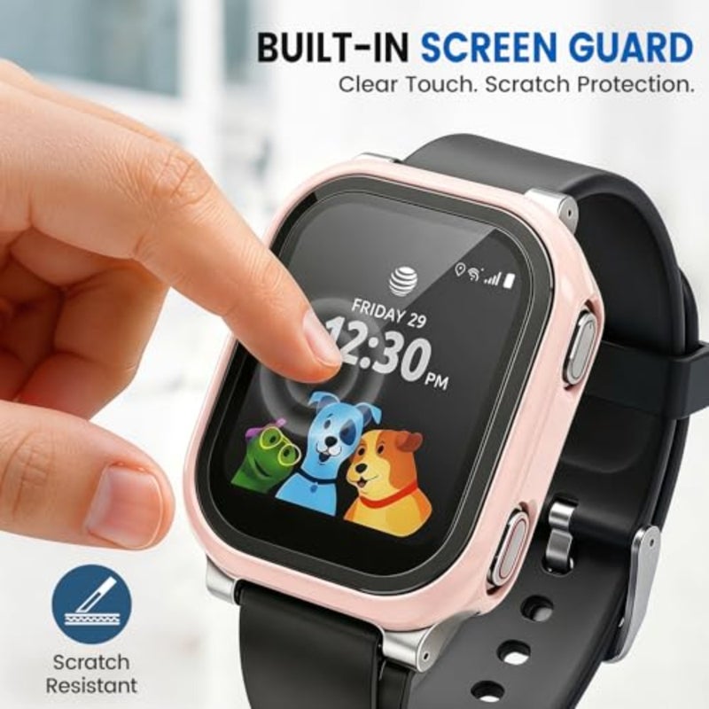 Compatible with ATandT Amigo Jr Watch 2 Screen Protector, 3 Pack Bumper Case with Scratch-Resistant Tempered Glass Cover, Smartwatch Accessories Teal+Purple+Pink - Image 4