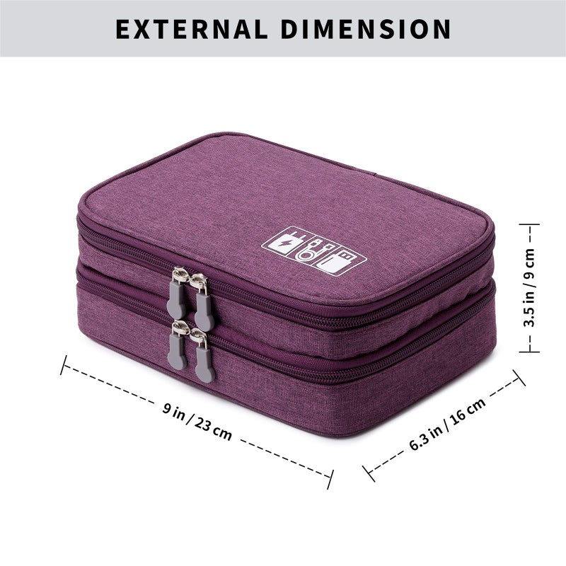 Lanola Travel Cable Organizer Bag, Electronic Accessories Case Portable Double Layer Cable Storage Bag for Cord,phone,Charger, Flash Drive, Phone, SD Card,Personal Items - (Purple) - Image 2