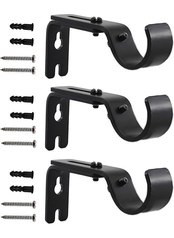erorex Curtain Rod Bracket, 3 Pack Curtain Rod Brackets, General Adjustable Heavy Duty Drapery Rod Holders, Hardware Window Curtain Rod Support Hanger for 1 Inch Rod with Installation Screws (Black)  - Image 1