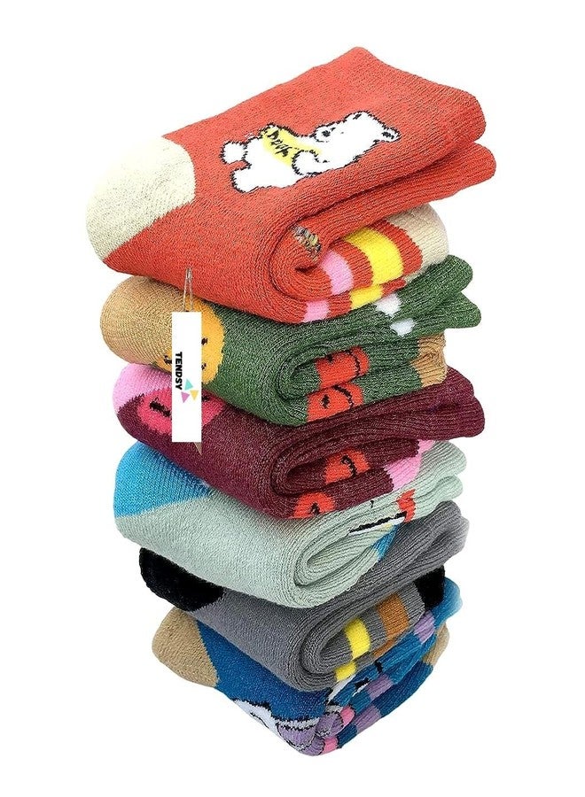 TENDSY Kids Winter Ankle Length Socks for Boys & Girls | Warm Cotton Socks (Pack of 6, 6-24 Months) | Multicolor - Image 1