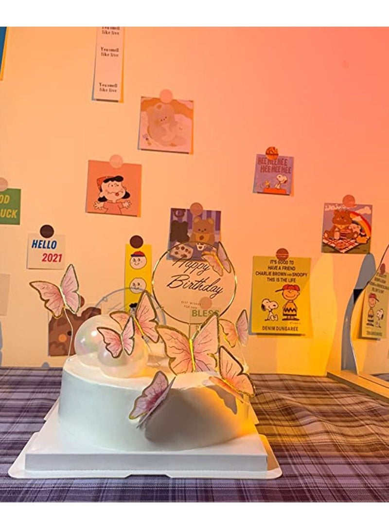 KASTWAVE 11 pieces Pink Gold Butterfly Cake Toppers Happy Birthday Metal Gold Butterfly Decorations Cake Butterfly Party Decorations Decorations Mixed Colour for Wedding Party Baby Shower Wall - Image 3