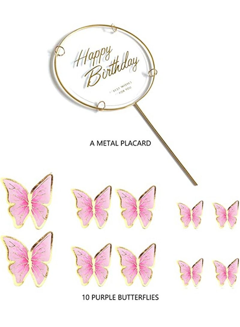KASTWAVE 11 pieces Pink Gold Butterfly Cake Toppers Happy Birthday Metal Gold Butterfly Decorations Cake Butterfly Party Decorations Decorations Mixed Colour for Wedding Party Baby Shower Wall - Image 5