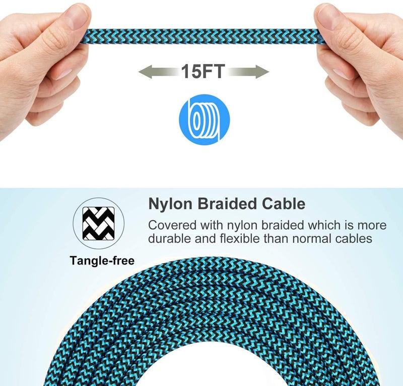 RoFI Micro USB Cable 15ft with 3A Fast Charging, Extra Long and Extremely Durable Nylon Braided Charger Cord for Galaxy S7/S6/J8/J7 Note 5,Kindle,LG,PS4,Camera,Xbox One and More (Black) - Image 3