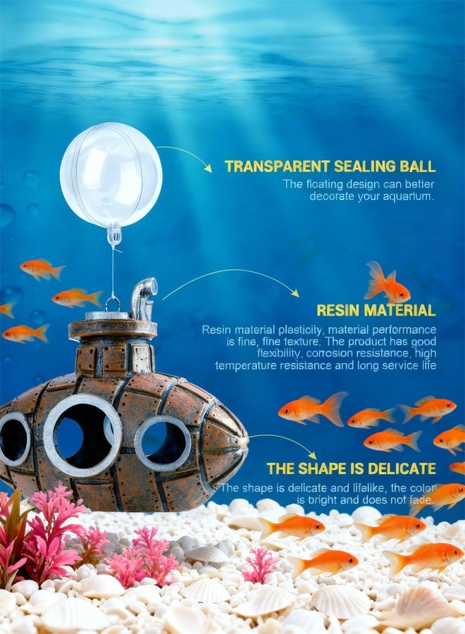 Civore Floating Fish Tank Decoration, Cute Retro Submarine Aquarium Ornament with 1 Float Balls, Resin Safe Fish Tank Accessory for Betta, Cichlid, Goldfish, Shrimps & Hermit Crabs - Image 2