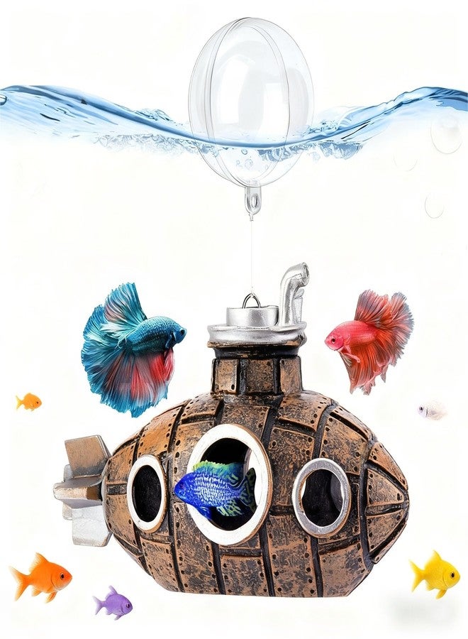 Civore Floating Fish Tank Decoration, Cute Retro Submarine Aquarium Ornament with 1 Float Balls, Resin Safe Fish Tank Accessory for Betta, Cichlid, Goldfish, Shrimps & Hermit Crabs - Image 1