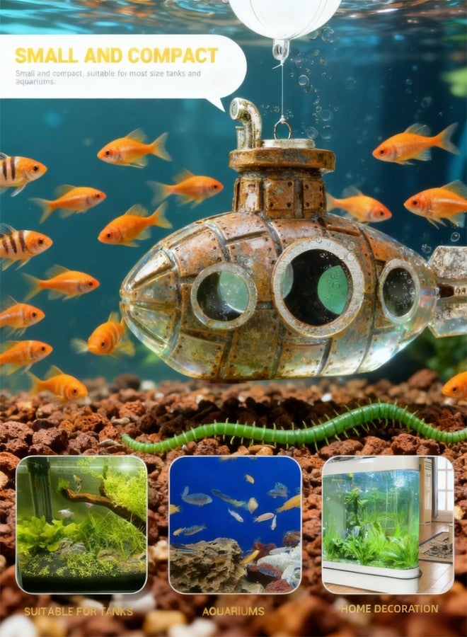 Civore Floating Fish Tank Decoration, Cute Retro Submarine Aquarium Ornament with 1 Float Balls, Resin Safe Fish Tank Accessory for Betta, Cichlid, Goldfish, Shrimps & Hermit Crabs - Image 3