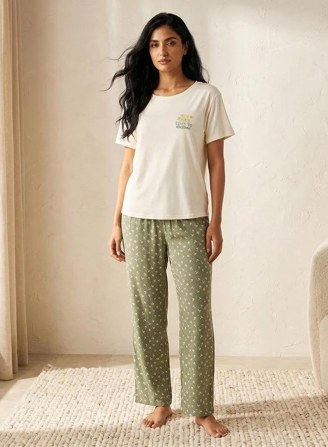 سبلاش فيڤ Pyjama Set Floral Print T-shirt & Trousers Viscose