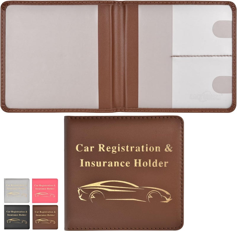 Cacturism Car Registration and Insurance Holder, Vehicle Glove Box Car Organizer Men Women Wallet Accessories Case for Cards, Essential Document, Driver License, Brown - Image 1