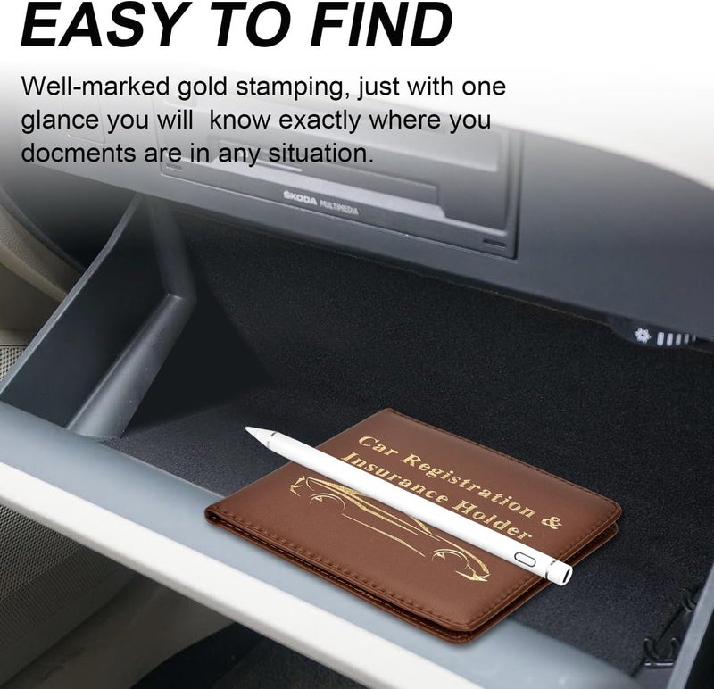 Cacturism Car Registration and Insurance Holder, Vehicle Glove Box Car Organizer Men Women Wallet Accessories Case for Cards, Essential Document, Driver License, Brown - Image 5