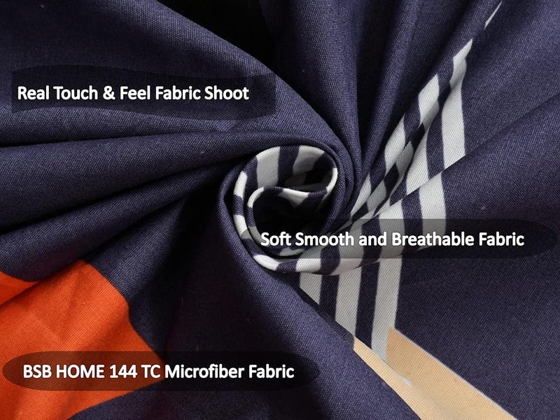 BSB HOME 160 TC Supersoft Glace Cotton Breathable and Wrinkle Free Premium Single Bedsheet with 1 Pillow Covers (Dark Grey Orange and White) - 2 Pcs Set - Image 2