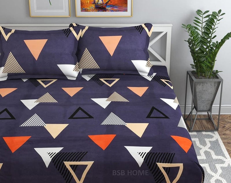 BSB HOME 160 TC Supersoft Glace Cotton Breathable and Wrinkle Free Premium Single Bedsheet with 1 Pillow Covers (Dark Grey Orange and White) - 2 Pcs Set - Image 3