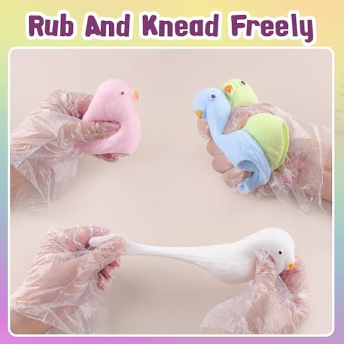 ANBOOR 4 Pieces Bird Squishies Toys, Soft Feathered Bird Squeeze Stress Relieving Toys, Novelty Fidget Toys for Adults and Kids (Yellow, Blue, White, Pink) - Image 3