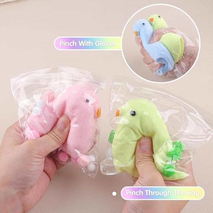 ANBOOR 4 Pieces Bird Squishies Toys, Soft Feathered Bird Squeeze Stress Relieving Toys, Novelty Fidget Toys for Adults and Kids (Yellow, Blue, White, Pink) - Image 5