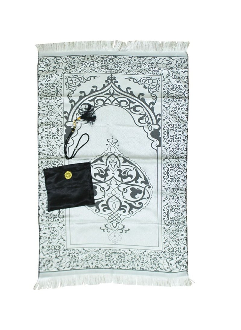 ISHWAZ Islamic Prayer Mat Set, High Quality Rug And Decorative Rosary With Beautifull Pouch, Ideal for Home, Travelling, At Office, At Work, For Ramadan, Eid Etc, Best Gift Idea Prayer Carpet Tasbih And Bag  - Image 3