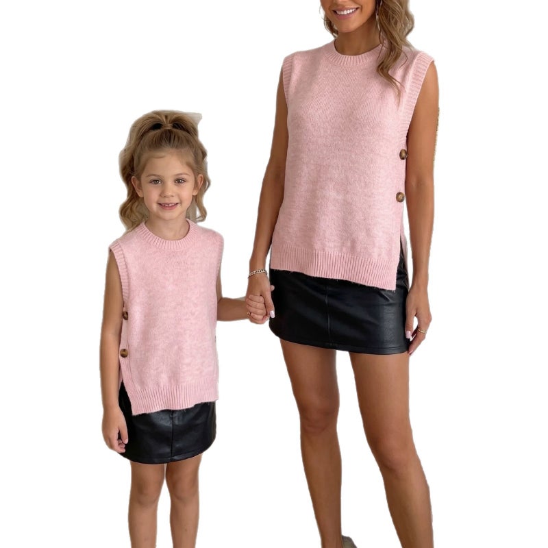 2026 Autumn Winter Mother-Daughter Sleeveless Vest Solid Color - Image 5