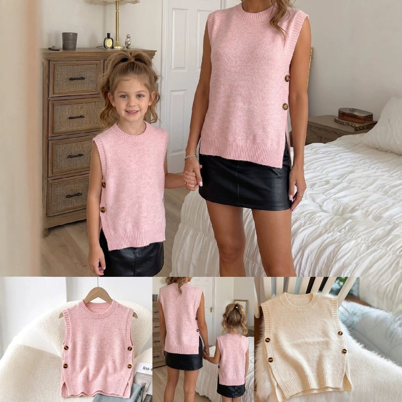 2026 Autumn Winter Mother-Daughter Sleeveless Vest Solid Color - Image 1
