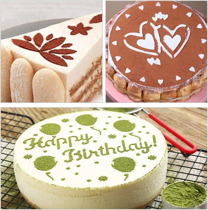 iSuperb 4 Pieces Cake Top Stencils Cookie/Cake Decorating Painting Templates Baking Tool for Cupcake Wedding Cake Fondant Impression, Wedding Birthday Party Cake Decoration Supplies - Image 5