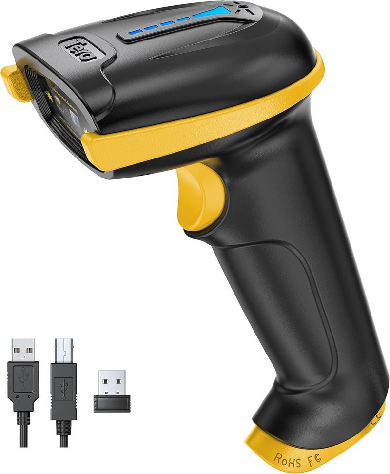 Tera Barcode Scanner Wireless Versatile 2-in-1 (2.4Ghz Wireless+USB 2.0 Wired) with Battery Level Indicator, 328 Feet Transmission Distance Rechargeable 1D Laser Bar Code Reader Handheld 5100 Yellow - Image 1