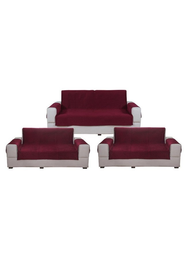 Nendle Plain Solid Quilted Universal Velvet Anti-Skid Protetcor Sofa Covers L Shape 7 Seater of Type 3+2+2 with Armrest Cover Attached (Maroon, Pack of 3) - Image 2