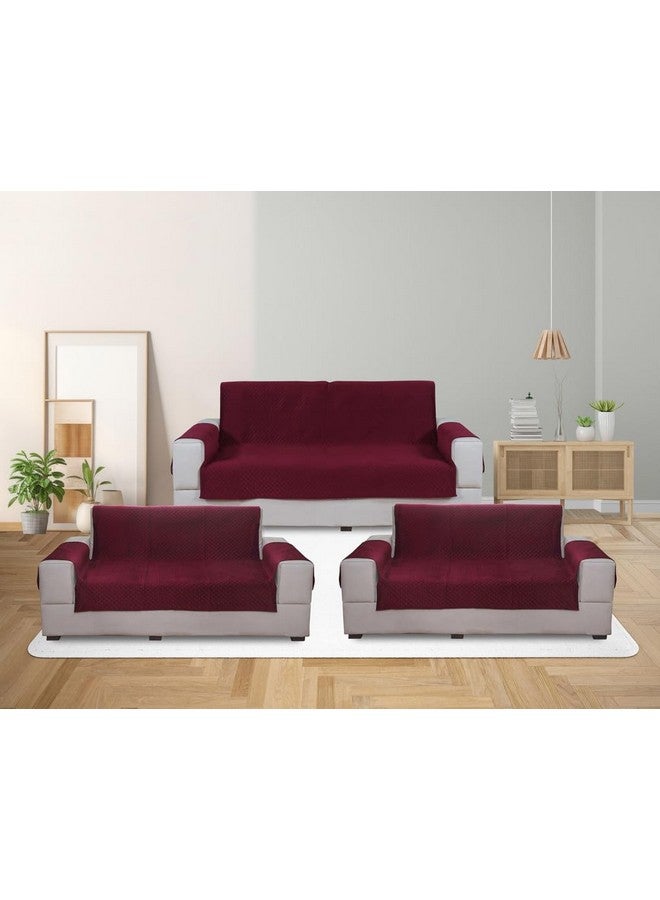 Nendle Plain Solid Quilted Universal Velvet Anti-Skid Protetcor Sofa Covers L Shape 7 Seater of Type 3+2+2 with Armrest Cover Attached (Maroon, Pack of 3) - Image 1
