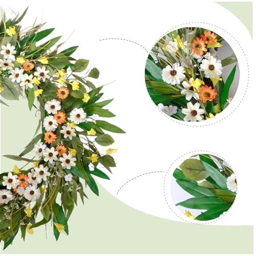 Egolot 26 Inch Spring Greenery Wreath for Front Door, White Daisy & Yellow Forsythia Floral Wreath with Eucalyptus and Olive Leaves, Everyday All Seasons Indoor Outdoor Decor - Image 2