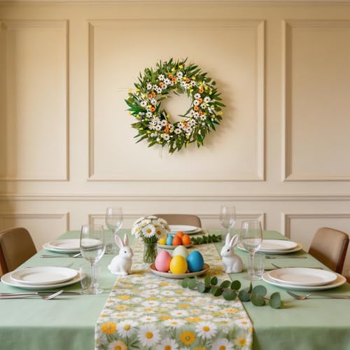 Egolot 26 Inch Spring Greenery Wreath for Front Door, White Daisy & Yellow Forsythia Floral Wreath with Eucalyptus and Olive Leaves, Everyday All Seasons Indoor Outdoor Decor - Image 3