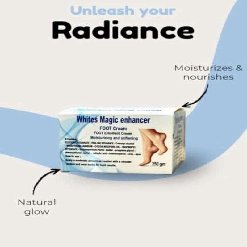 Whites Magic Enhancer Moisturising Foot Cream, 250 gm, Softening and Emollient وايتس ماجيك كريم لتشققات الكعبين وترطيب القدمين - Image 2