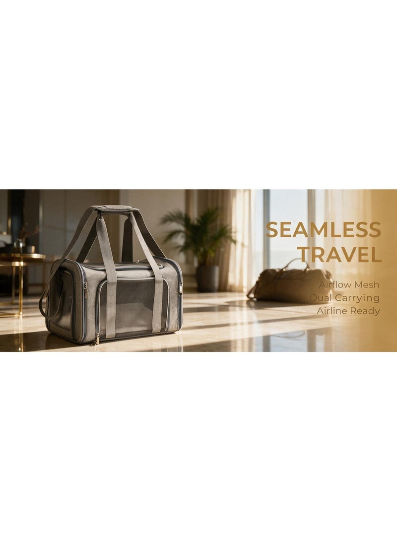 Soft-Sided Collapsible Pet Carrier for Cats & Dogs - Airline Approved Travel Bag (Grey) - Image 2
