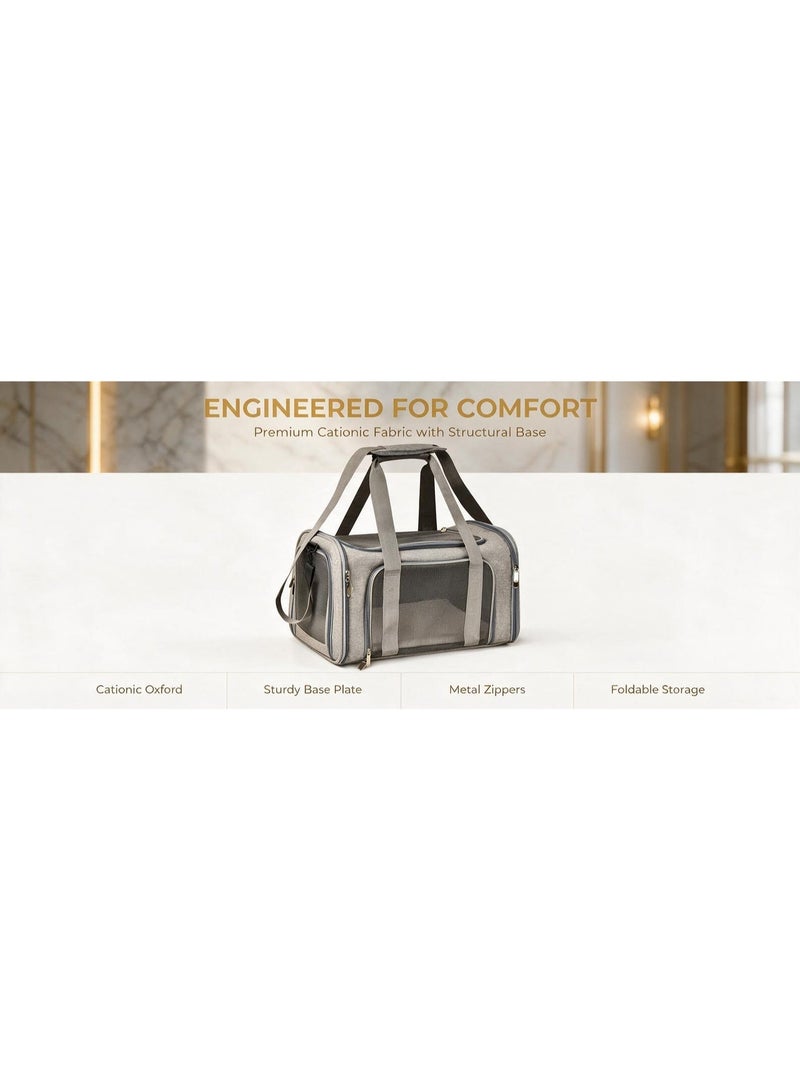 Soft-Sided Collapsible Pet Carrier for Cats & Dogs - Airline Approved Travel Bag (Grey) - Image 4