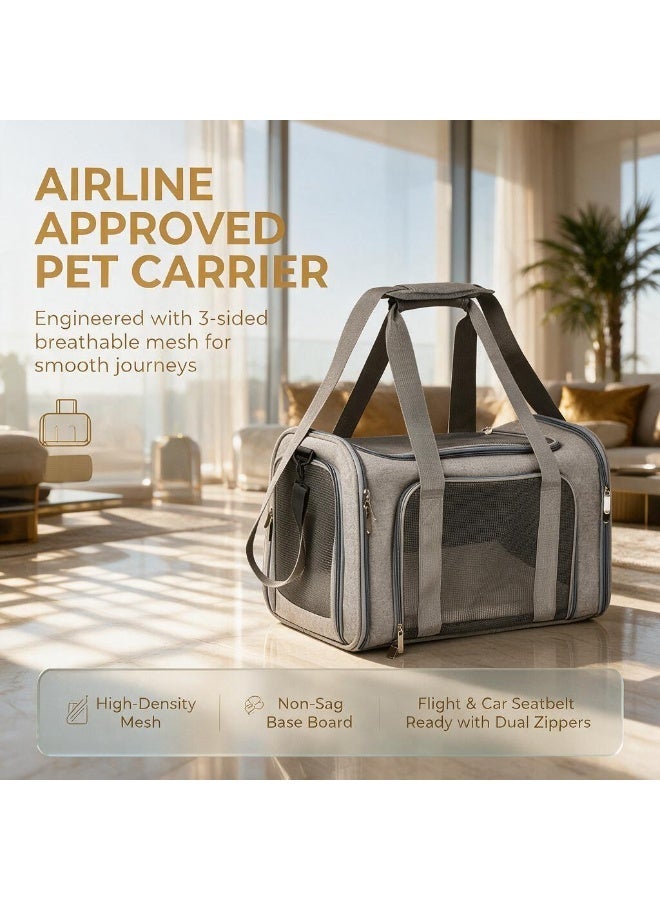 Soft-Sided Collapsible Pet Carrier for Cats & Dogs - Airline Approved Travel Bag (Grey) - Image 5