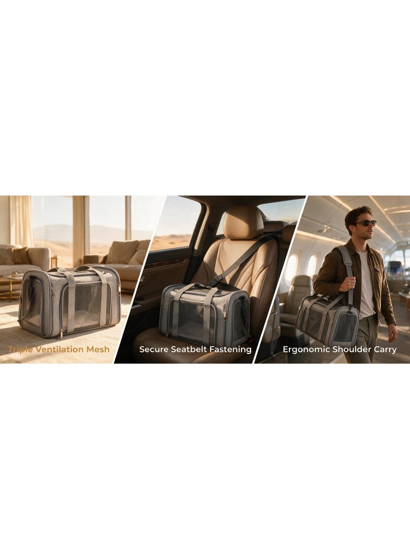 Soft-Sided Collapsible Pet Carrier for Cats & Dogs - Airline Approved Travel Bag (Grey) - Image 3